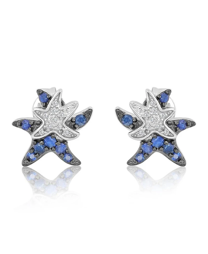 Macy's White Sapphire and Created Blue Sapphire Duo Starfish Stud Earrings in Rhodium Over Sterling Silver