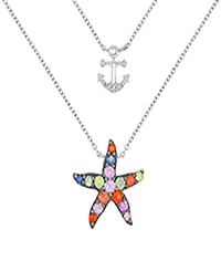 Macy's Multi-Color Starfish & Anchor Necklace in Rhodium Over Sterling Silver