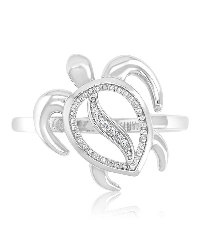 Macy's Diamond Accent Sea Turtle Ring Rhodium Over Sterling Silver