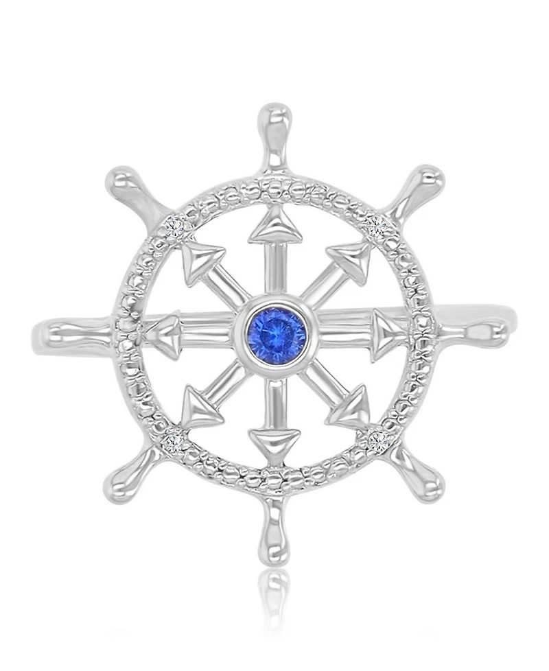 Macy's Diamond Accent & Created Blue Sapphire Rudder Ring in Rhodium Over Sterling Silver