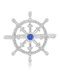 Macy's Diamond Accent & Created Blue Sapphire Rudder Ring in Rhodium Over Sterling Silver