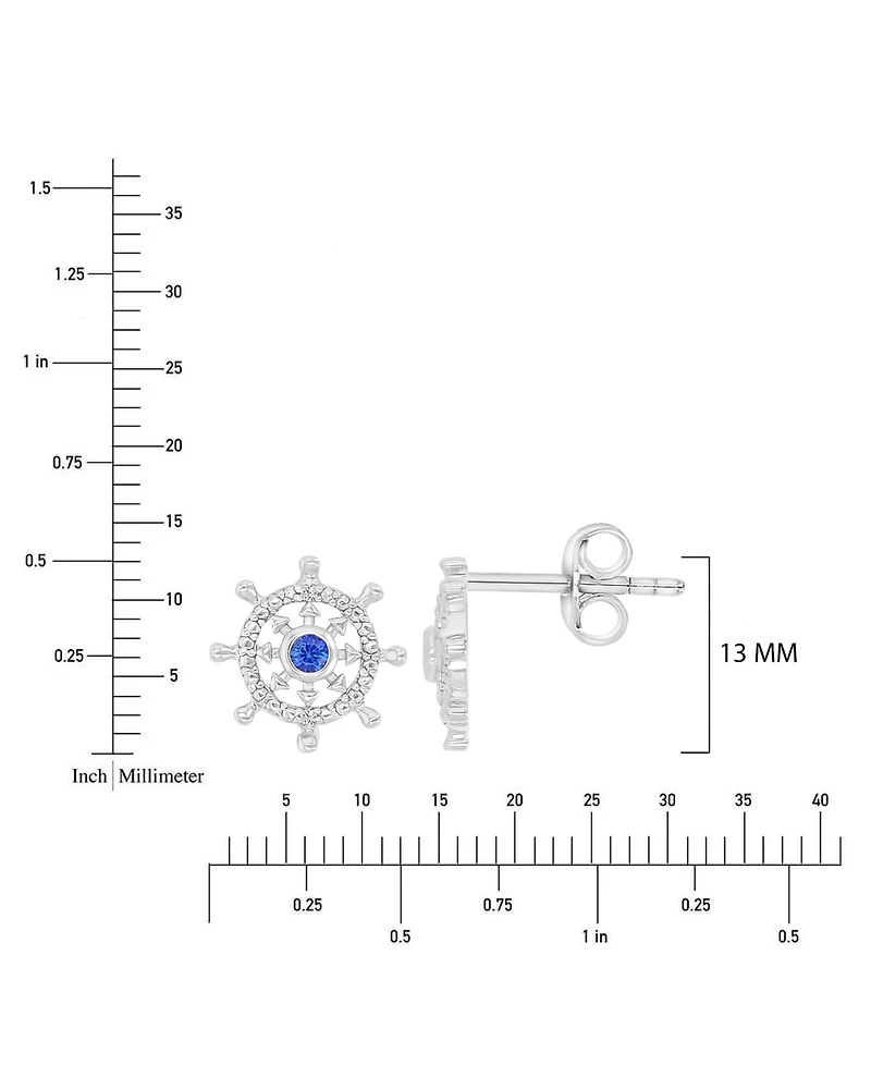 Macy's Diamond Accent & Created Blue Sapphire Rudder Stud Earrings in Rhodium Over Sterling Silver