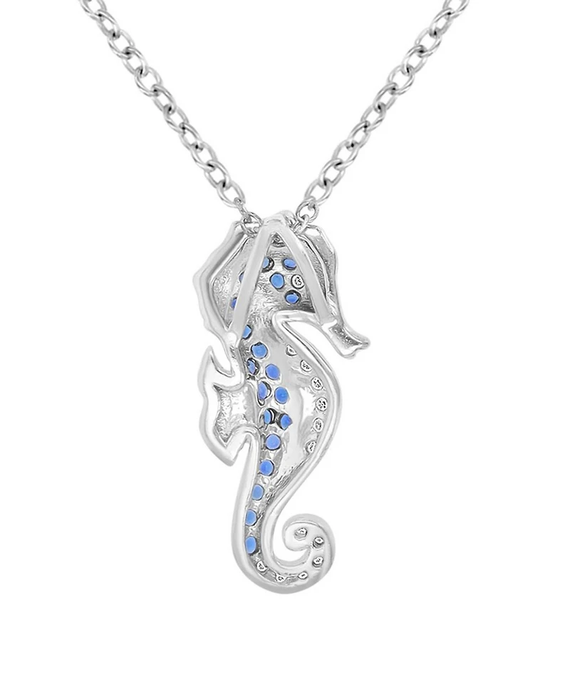 Macy's Created White Sapphire & Blue Sapphire Seahorse Necklace in Rhodium Over Sterling Silver