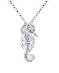 Macy's Created White Sapphire & Blue Sapphire Seahorse Necklace in Rhodium Over Sterling Silver