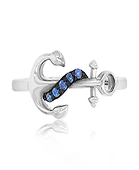 Macy's Created Blue Sapphire Anchor Ring Rhodium Over Sterling Silver