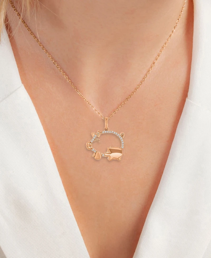 Macy's Created White Sapphire Mom and Baby Pigs Necklace in 14k Rose Gold Over Sterling Silver