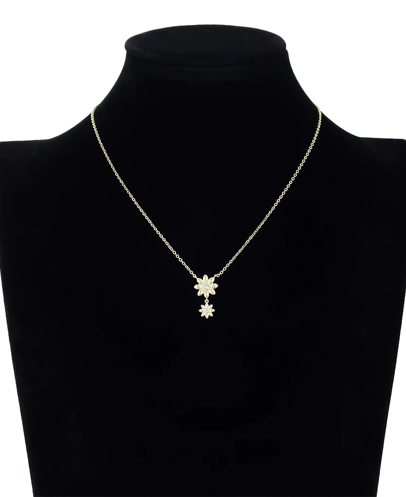 Unwritten Cubic Zirconia Double Flower Drop Pendant Necklace with Earring Set