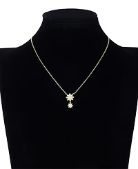 Unwritten Cubic Zirconia Double Flower Drop Pendant Necklace with Earring Set