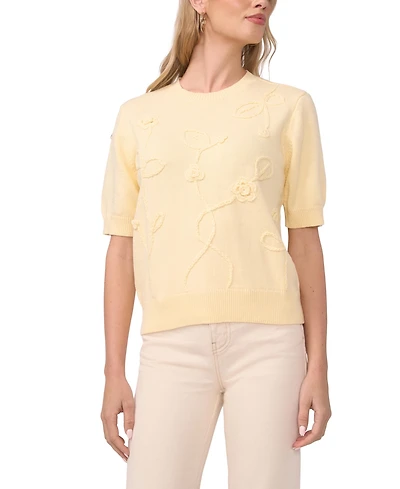 Vince Camuto Women's Short-Sleeve Floral Applique Sweater