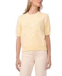 Vince Camuto Women's Short-Sleeve Floral Applique Sweater