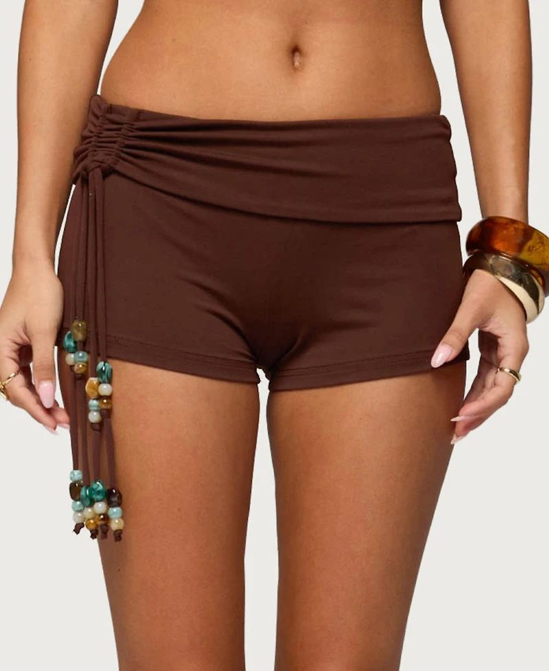 Edikted Women's Thia Ruched Bead Foldover Shorts