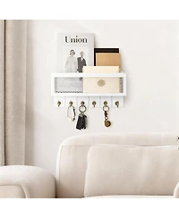 Yigii Rustic Key & Mail Holder with 6 Hooks - Sturdy Wood Steel, Space-Saving, Easy Install