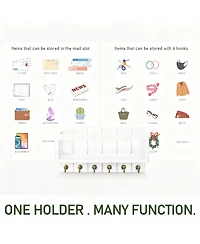 Yigii Rustic Key & Mail Holder with 6 Hooks - Sturdy Wood Steel, Space-Saving, Easy Install