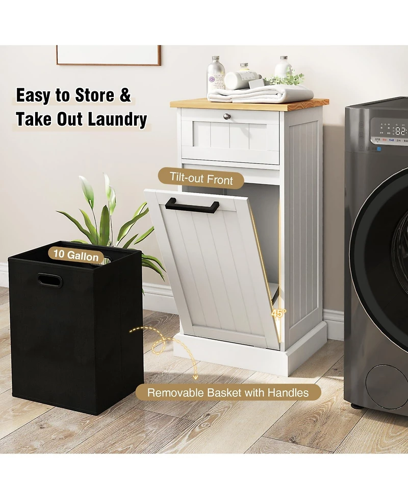 Ecooso Freestanding Tilt Out Laundry Cabinet with Removable Basket and Storage Organizer