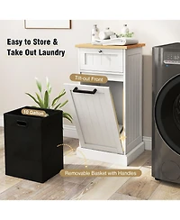 Ecooso Freestanding Tilt Out Laundry Cabinet with Removable Basket and Storage Organizer