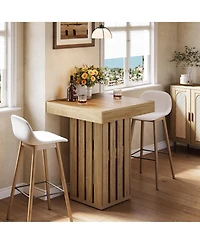 Tribesigns 31.5" Square Oak Counter Height Table, Rustic Railing Leg Design Bar Table