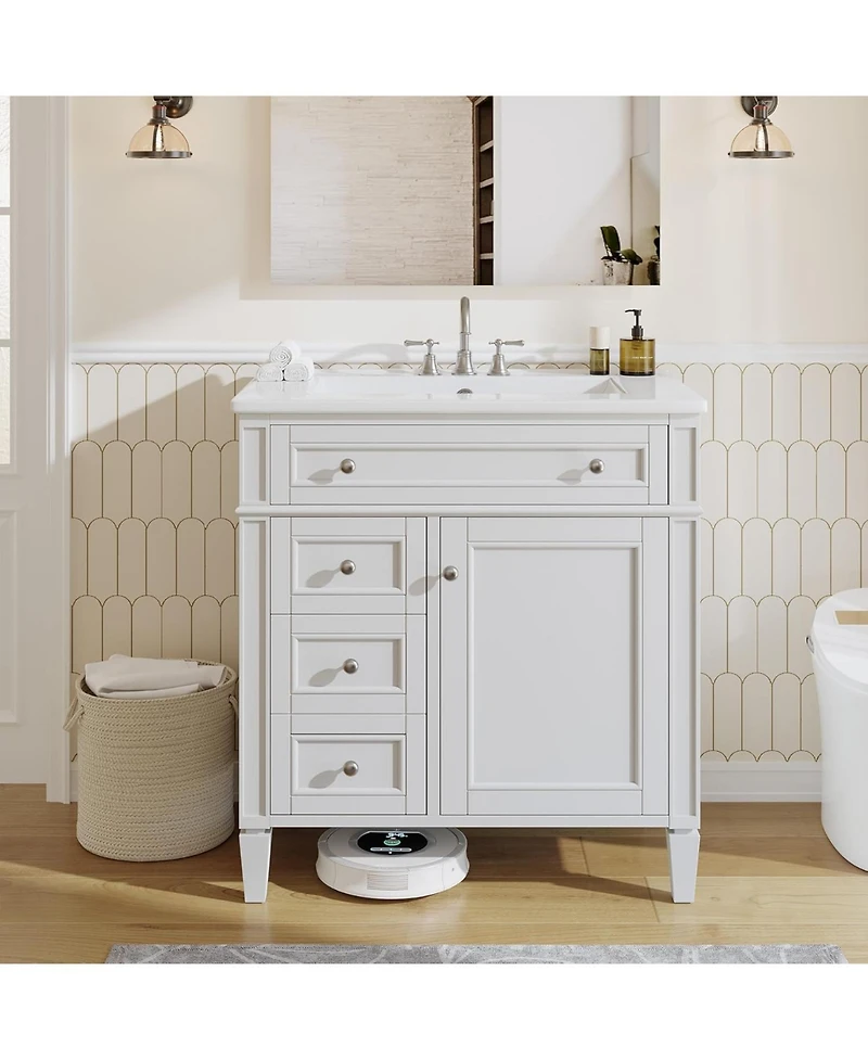 Tribesigns 30" Bathroom Vanity with Sink, Modern Bathroom Sink Cabinet with 4 Drawers & 2 Doors, Bath Storage Vanity Sink