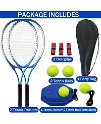 Magicorange Tennis Racket Set for Adults 2 Players Includes 27 Inch Racquets 4 Tennis Balls Solo Trainer 3 Overgrips and Portable Bag