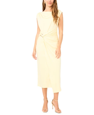 Msk Women's Sleeveless Boat-Neck Ponte-Knot Wrap Midi Dress