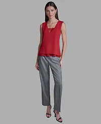 Bcbg Women's V-Neck Lace Detail Pull-On Top