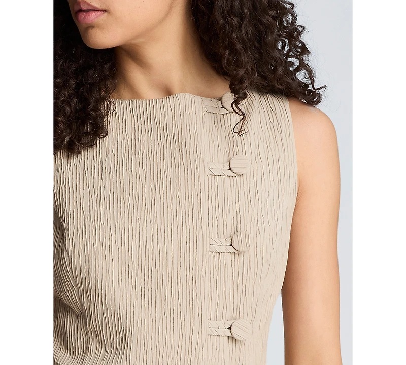 Kenneth Cole Women's Boat Neck Button Front Sheath Short Dress