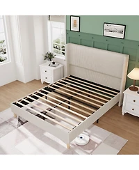 gaomon Wingback Bedframe, Corduroy Upholstered Bed Frame, No Box Spring Needed, Solid Wooden Slats