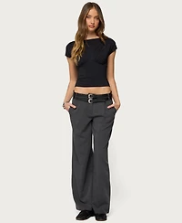 Edikted Women's Andy Double Belt Straight Leg Tailored Pants