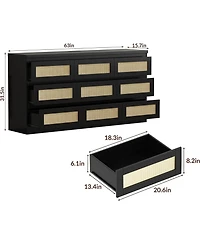 gaomon Rattan 9 Drawer Dresser with Charging Station, Farmhouse Chest of Drawers, Wide Closet Storage Organizer for Bedroom, Living Room