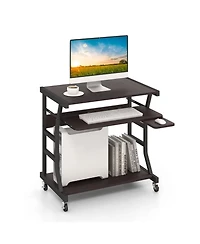 Mecale Mobile Computer Desk with Keyboard Tray, Mouse Tray, and Storage Shelf
