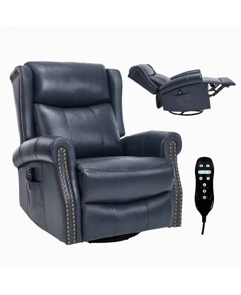 Clihome Heat Massage Manual Recliner Chair with Rocker and Swivel Genuine Leather for Living Room