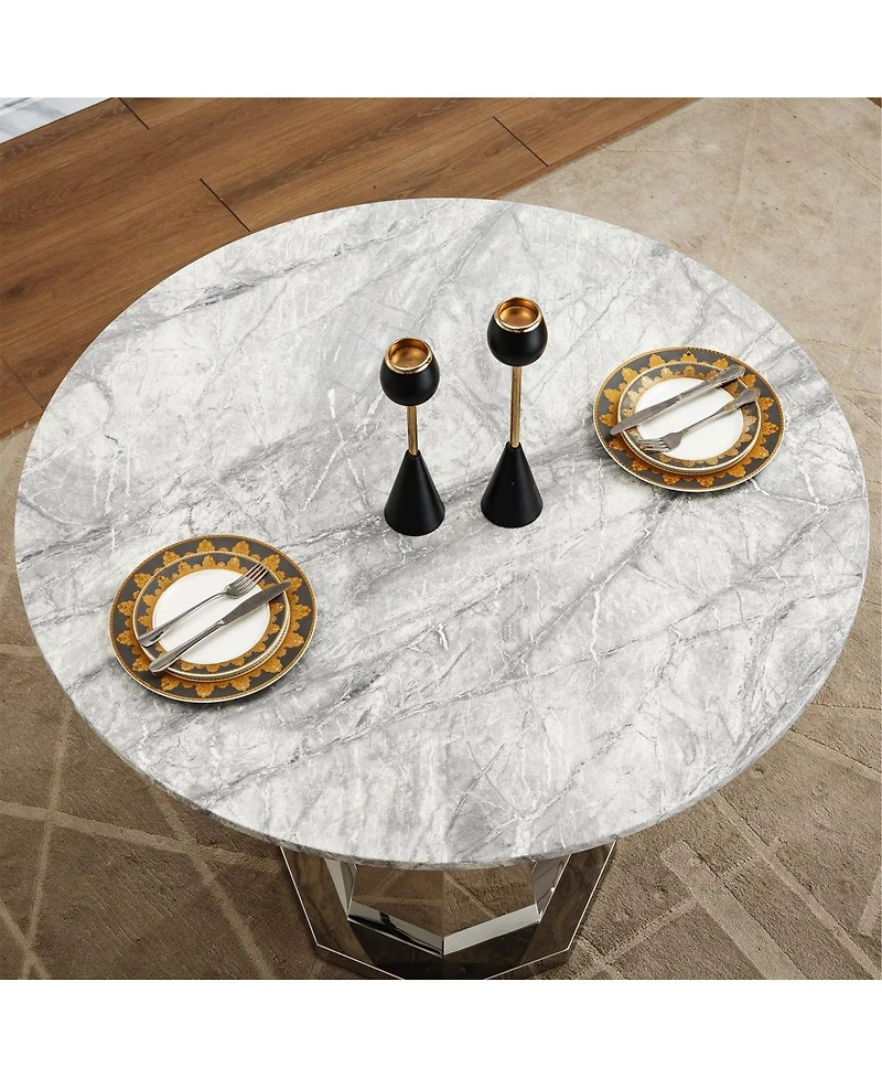 Streamdale Furniture Round Marble Dining Table with Stainless Steel Base