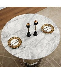 Streamdale Furniture Round Marble Dining Table with Stainless Steel Base