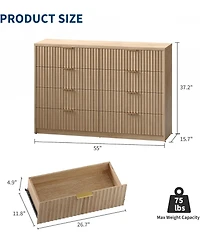 gaomon Fluted Bedroom Dresser, Wide Chest of Drawers for Closet and Bedroom Storage, 8 Drawer