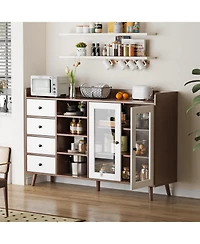 gaomon Sideboard Buffet Cabinet, 55" Kitchen Storage Cupboard with Drawer & Doors, Freestanding Pantry Tall Coffee Bar Table Adjust