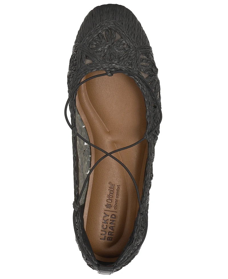Lucky Brand Women's Tennyr Laced Criss-Cross Strap Raffia Ballet Flats