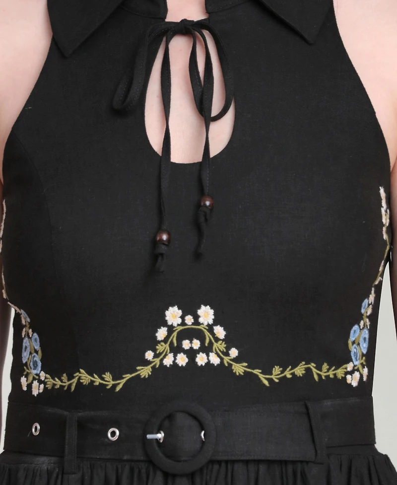 Avec Les Filles Women's Tie Neck Collared Midi Dress