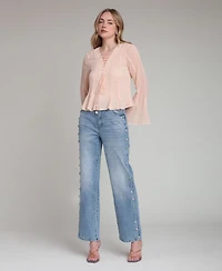 Avec Les Filles Women's Mid-Rise Stone Embellished Jeans