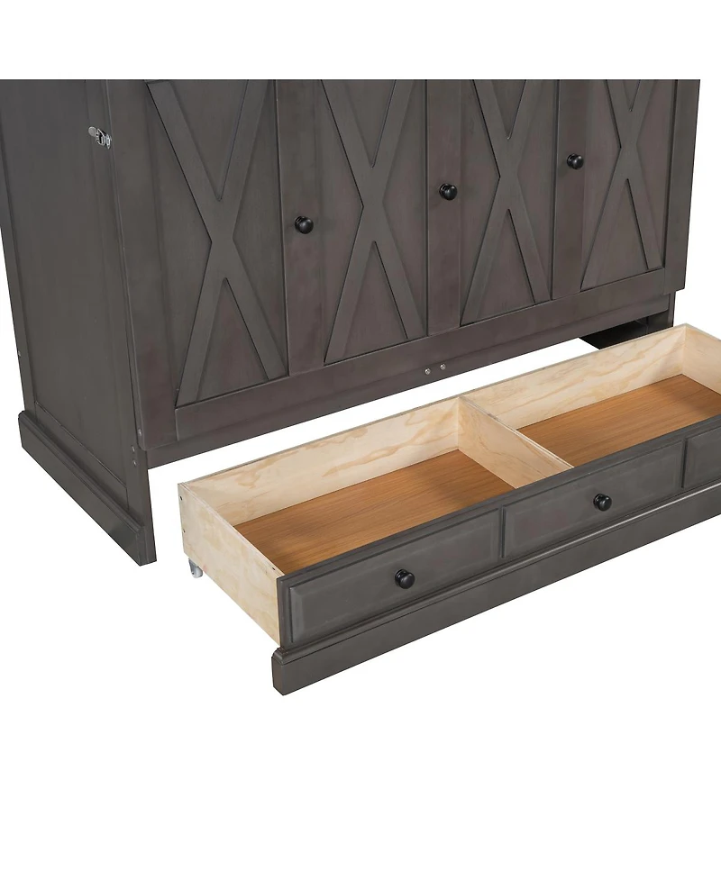 Streamdale Furniture Solid Pine Wood Murphy Bed Chest with Charging Station, Queen