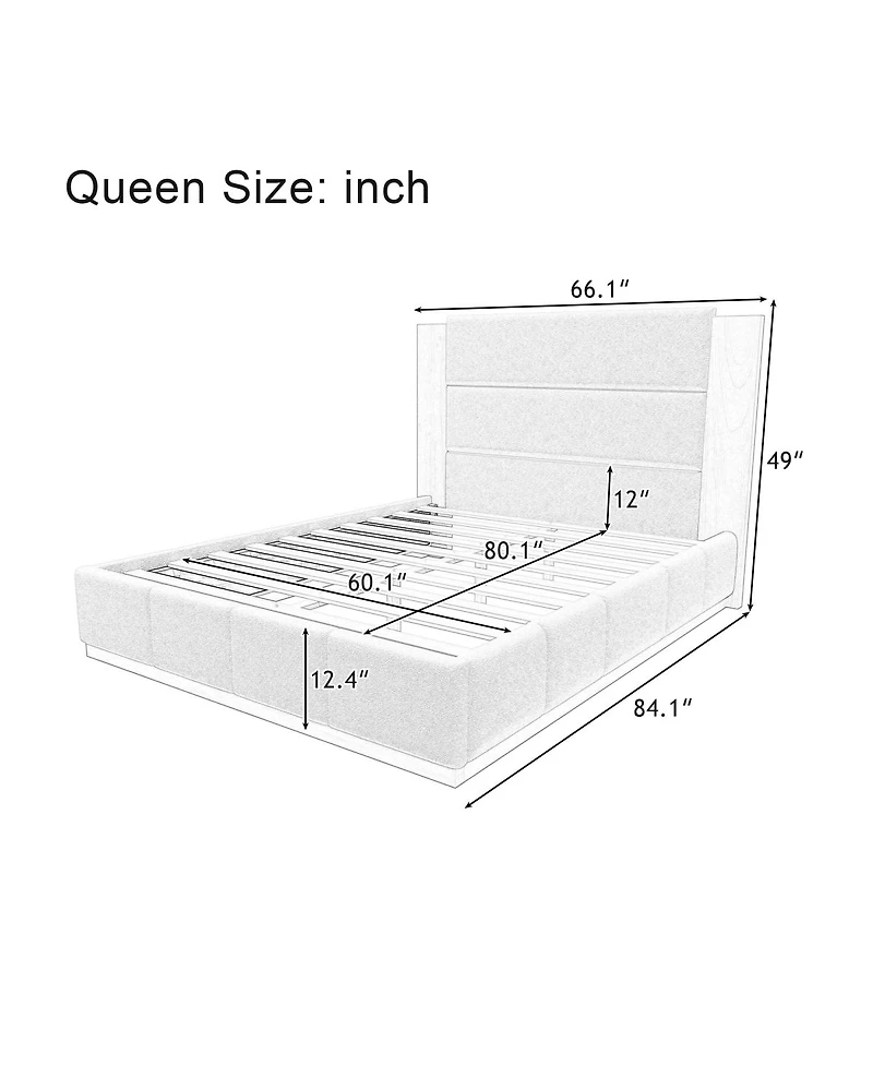 Streamdale Furniture Elegant Upholstered Platform Bed with Extended Headboard