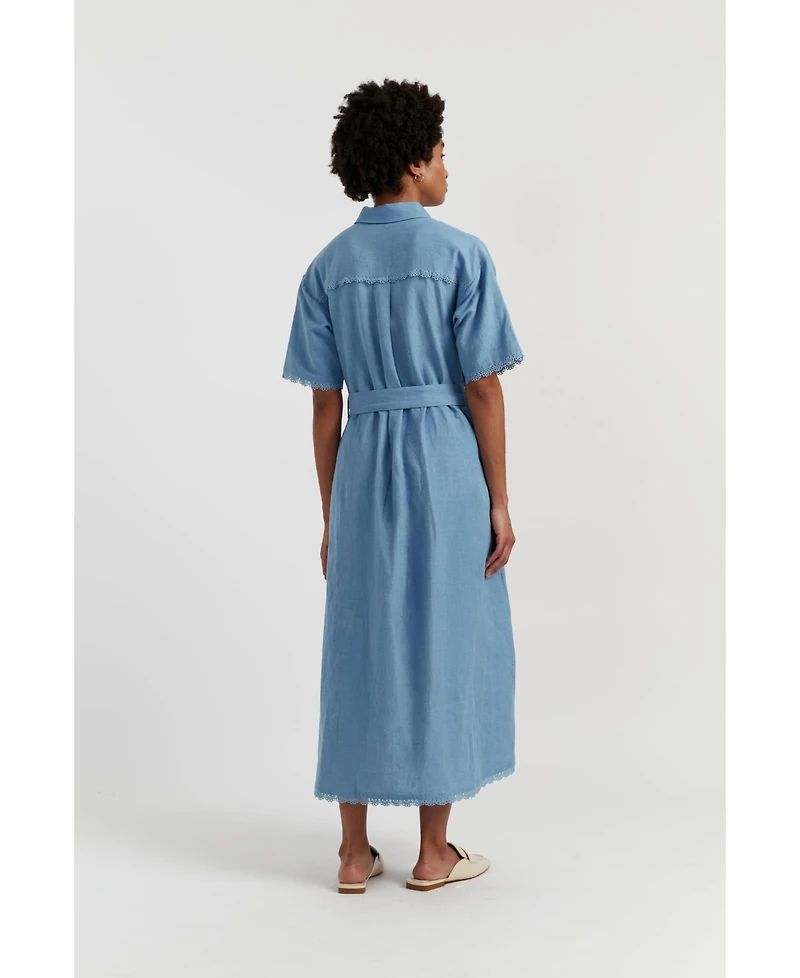 Chinti & Parker Women's Linen-Blend Scallop Shirt Dress