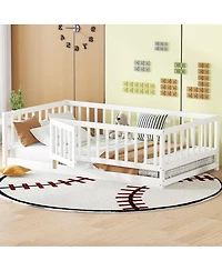 Streamdale Furniture Twin Size Montessori Floor Bed with Fence and Door