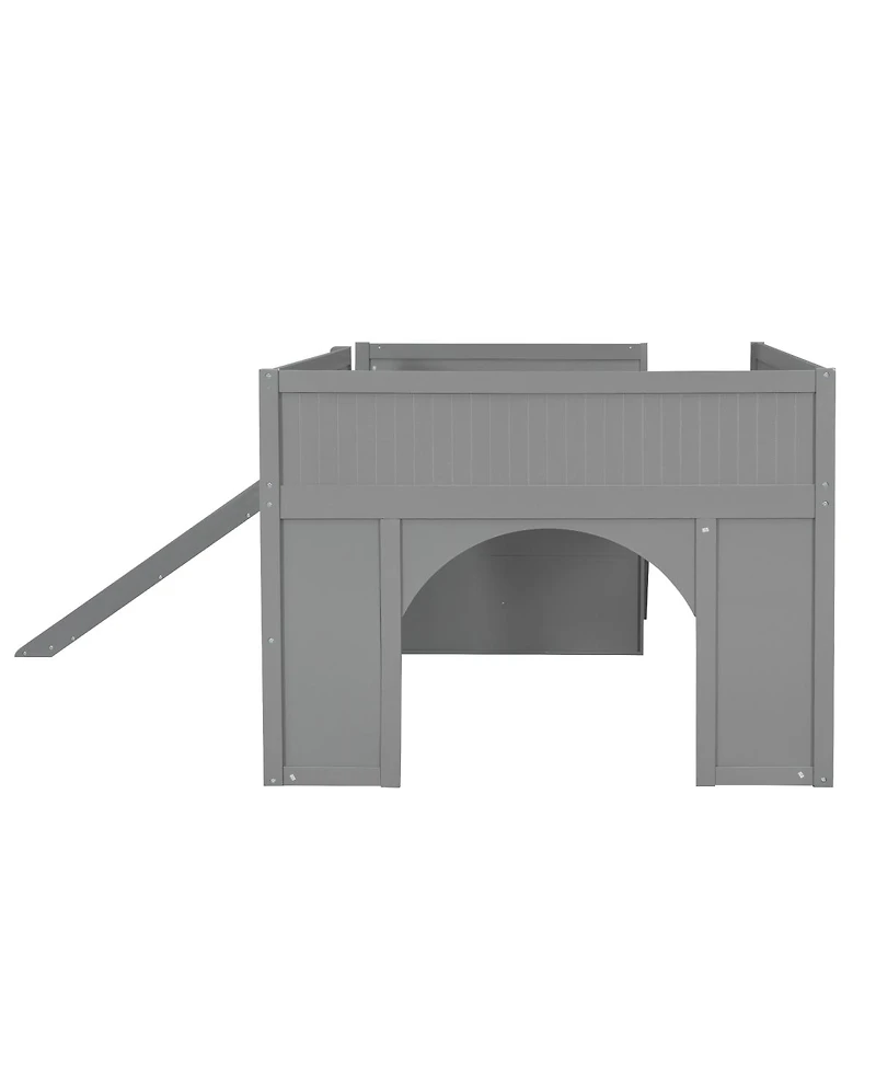 Streamdale Furniture Full Size Wooden Low Loft Bed with Storage, Slide, Door, Window