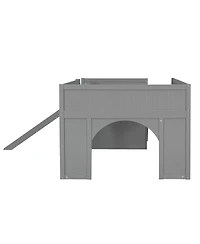 Streamdale Furniture Full Size Wooden Low Loft Bed with Storage, Slide, Door, Window