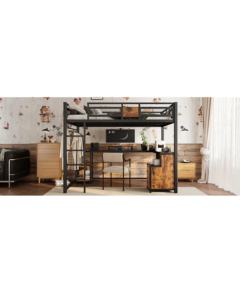 Streamdale Furniture Metal Frame Full Loft Bed with Desk and Storage, No Spring Box Needed