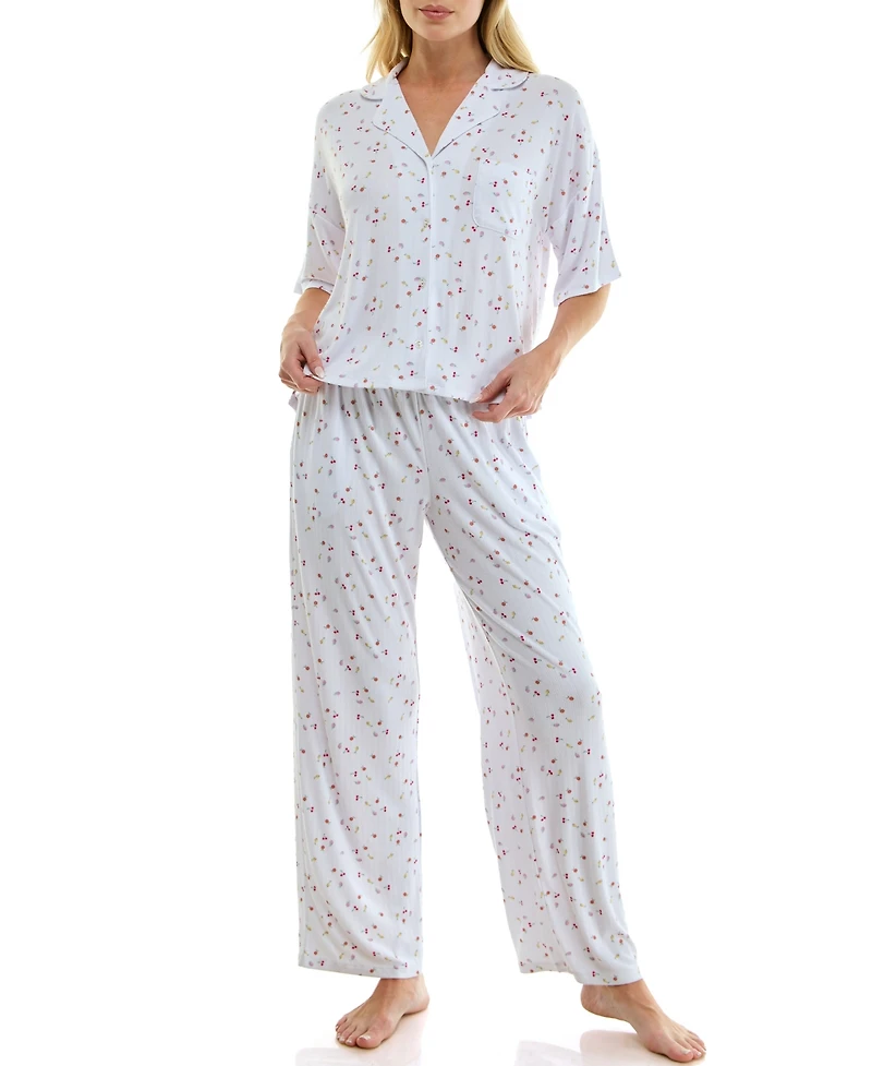 Jaclyn Intimates Women's Button-Up Top and Pull-On Pajama Pants, 2-Piece Set