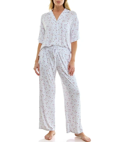 Jaclyn Intimates Women's Button-Up Top and Pull-On Pajama Pants, 2-Piece Set