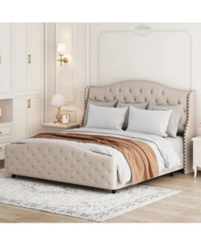 Gaomon Size Velvet Bed Frame With Headboard Footboard Tufted Wingback Headboard Upholstered Platform Bed Strong Wooden Slats Easy Assembly