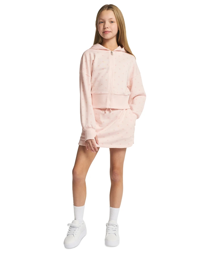 Calvin Klein Girls' 7-16 Flocked Zip-Front Hoodie