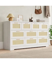 gaomon Rattan Dresser with 10 Drawers, Wide Storage Chest with Tabletop