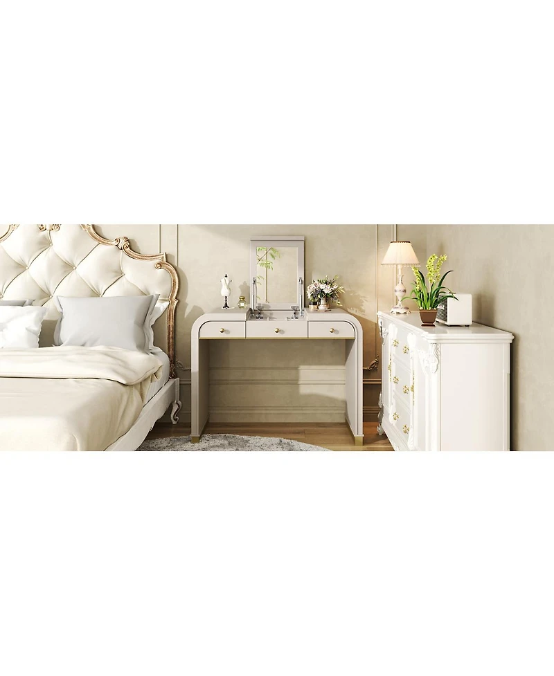 Streamdale Furniture Classic Wood Vanity Desk with Flip Mirror & 2 Drawers, Champagne